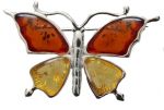 Motyl ekskluzywna srebrna broszka z bursztynem AR01a